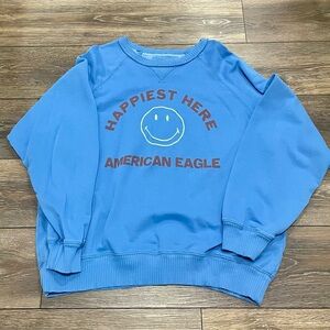 American Eagle Outfitters Blue Sweatshirt with Brown Text